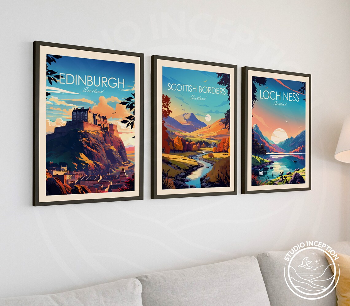 Edinburgh Scotland Castle Rock Skyline Traditional Travel Poster - Image 2