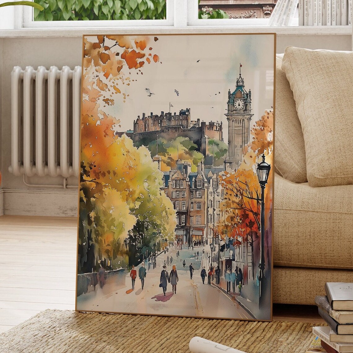Edinburgh Watercolor Art Print, Scotland Cityscape
