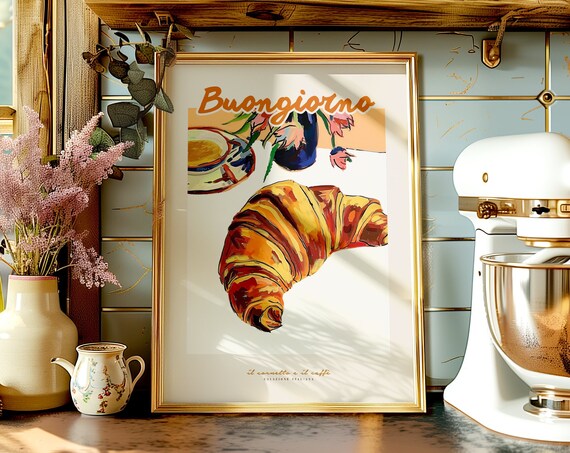 Buongiorno Italian Breakfast Croissant Coffee Kitchen Wall Poster