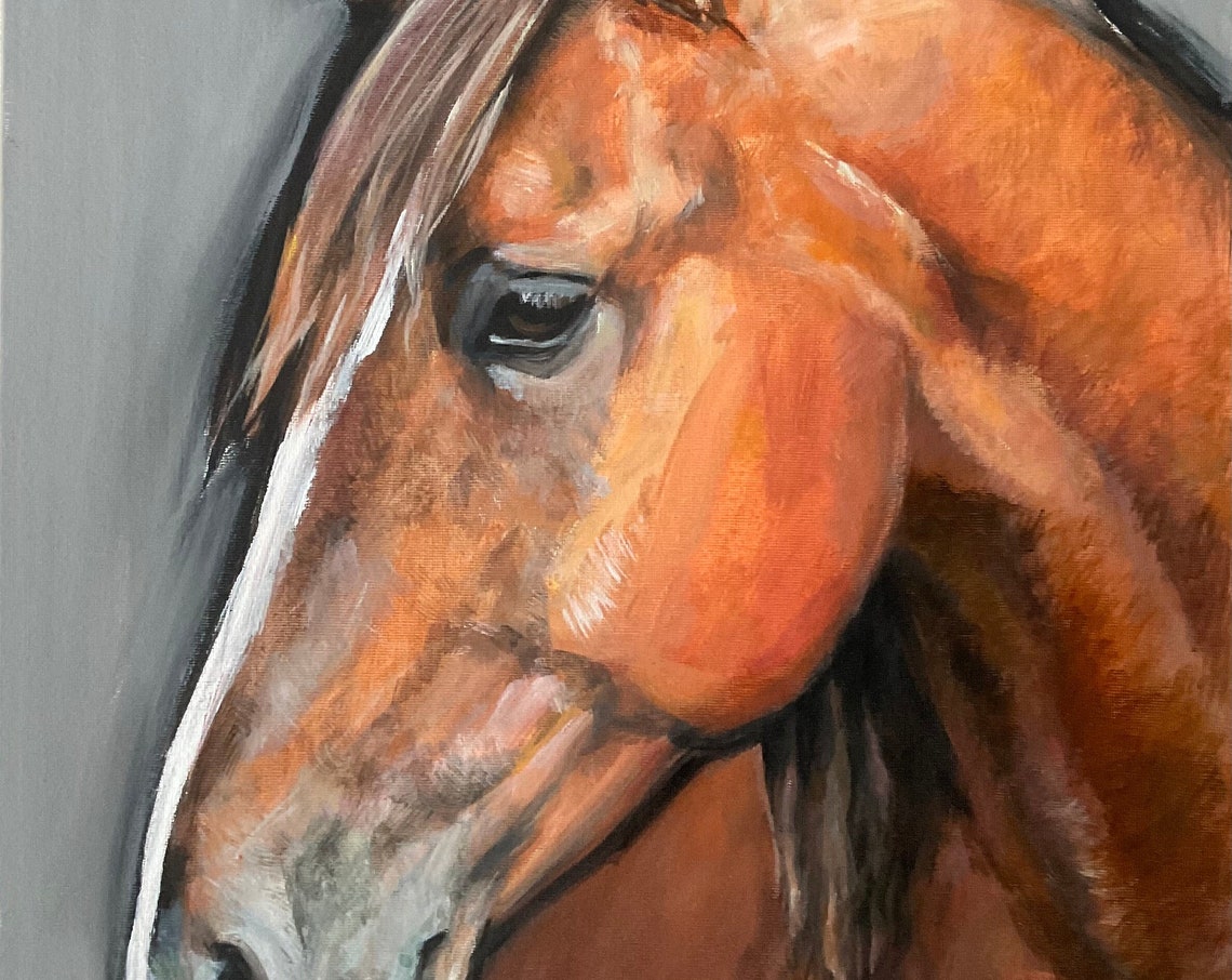 Chestnut Horse Head Profile Warm Tones Gray Background Acrylic Print