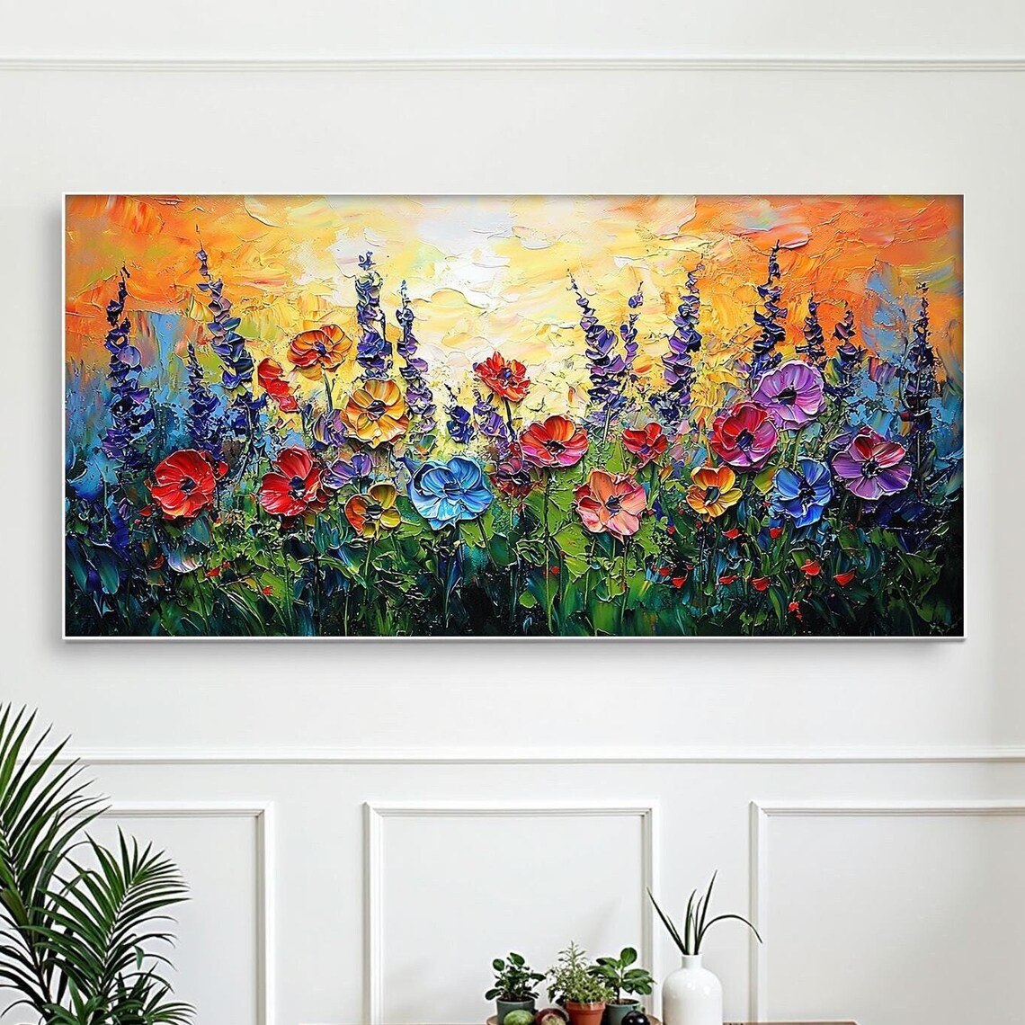 Colorful Wildflower Meadow Poppies at Sunset Impasto Art Poster