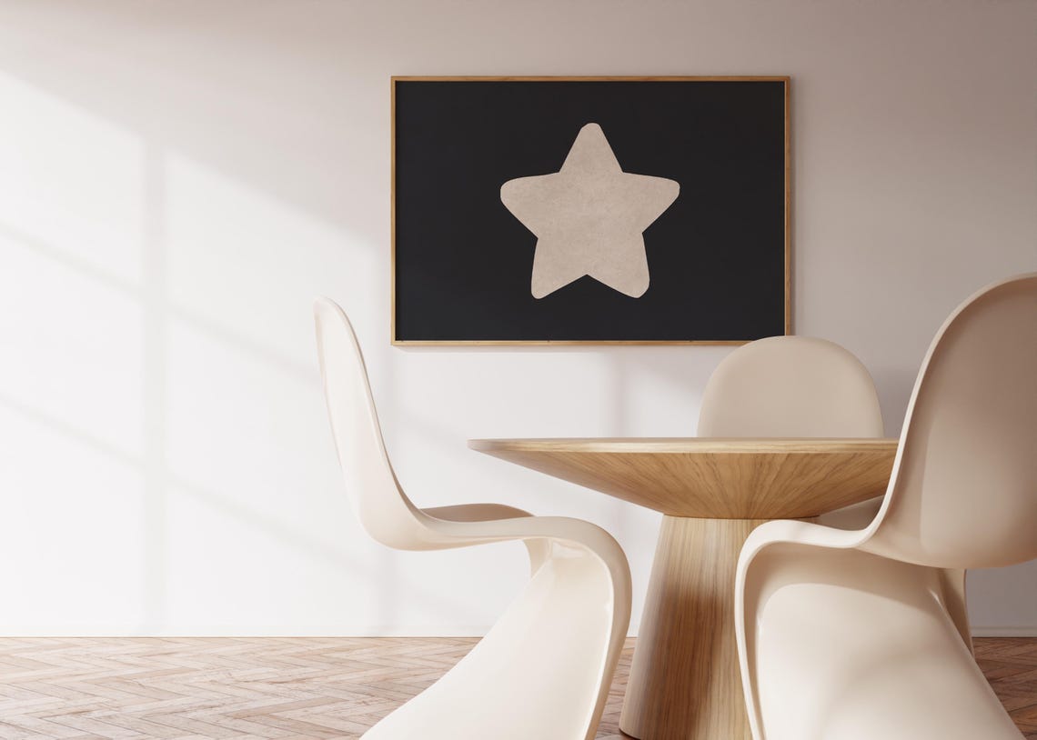 Handdrawn Beige Star Black Background Minimalist Contrast Art Poster