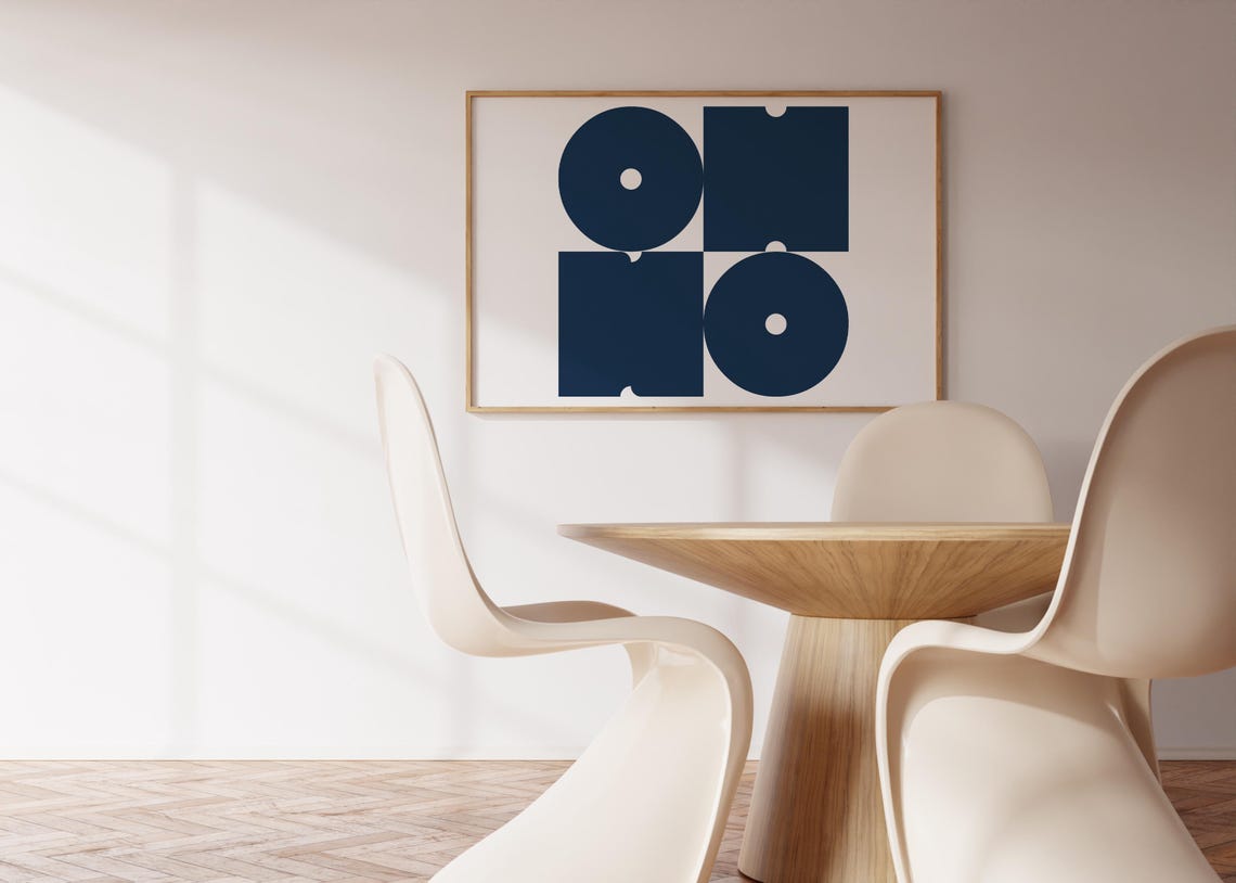 Oh No Navy Blue Geometric Typography Poster Modern Minimal Wall Decor
