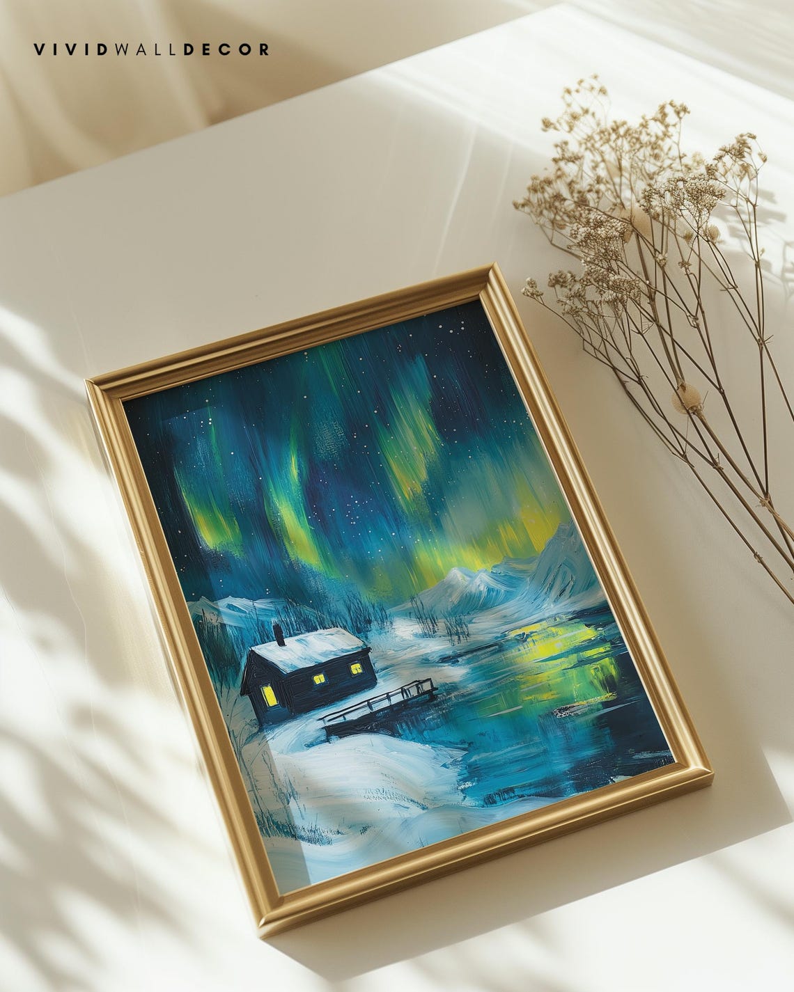 Cozy Cabin Under The Aurora Borealis On A Winter Night Poster - Image 2