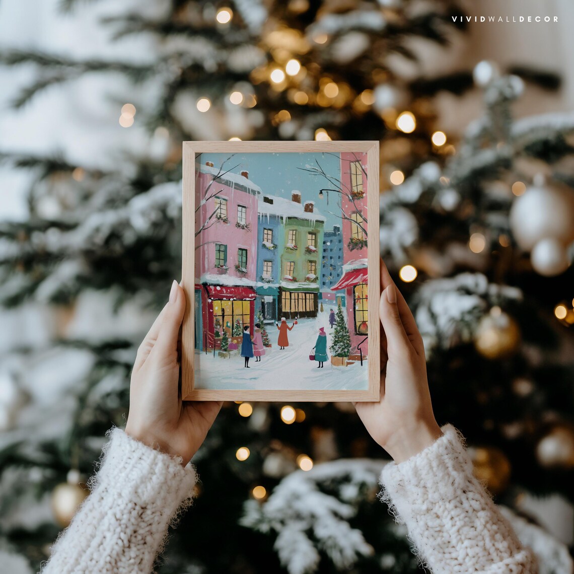 Pastel Winter Shopping Street With Colorful Buildings Poster - Image 2