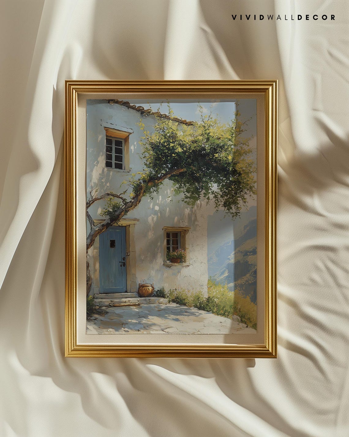 Sunny Mediterranean White Cottage Blue Door Rustic Summer Poster - Image 2