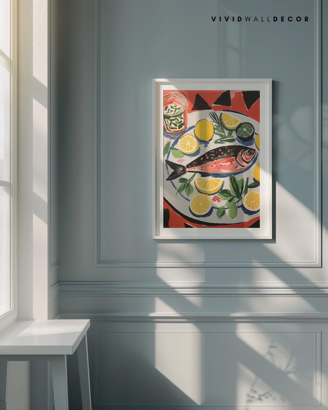Bold Fish and Citrus Plate Red Black Modern Kitchen Art Poster - Image 4