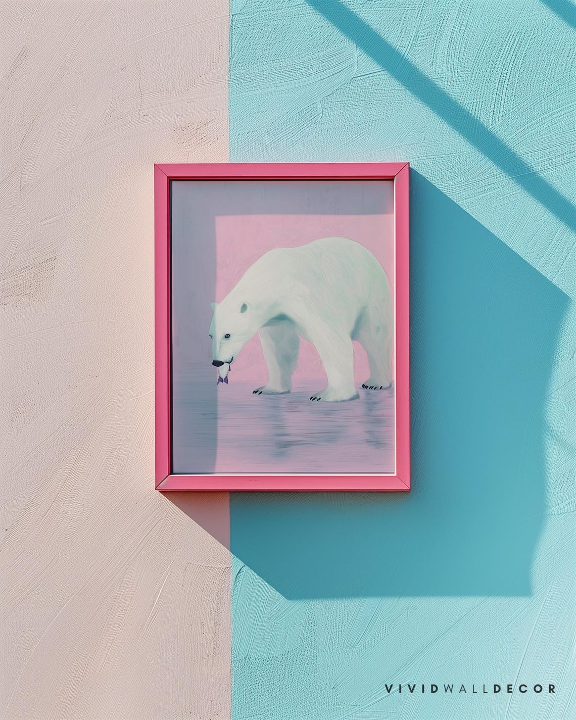 Minimalist Polar Bear Art Poster on Pink Background Kids Room Decor - Image 2