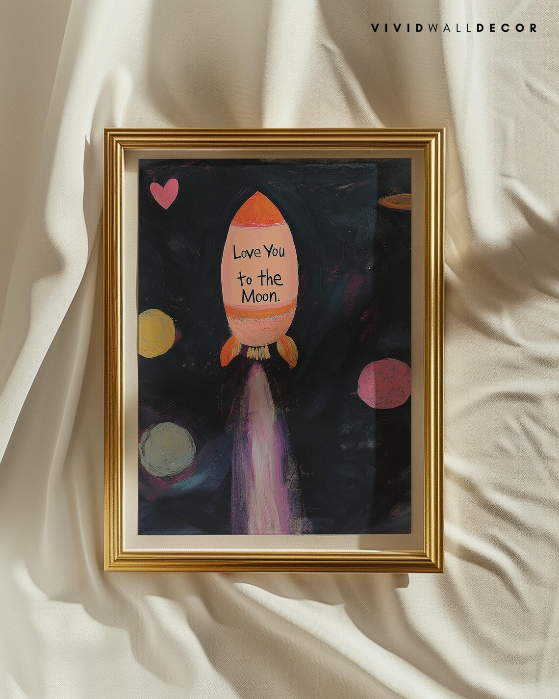 Love You To The Moon Cute Rocket Space Kids Room Wall Poster - Image 2