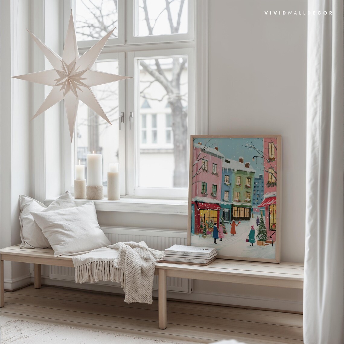 Pastel Winter Shopping Street With Colorful Buildings Poster - Image 3