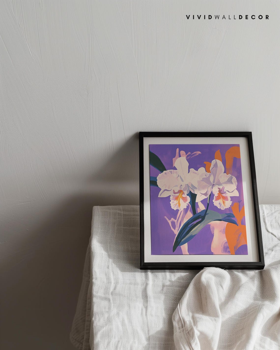White Orchids On A Deep Purple Background Modern Botanical Poster - Image 3