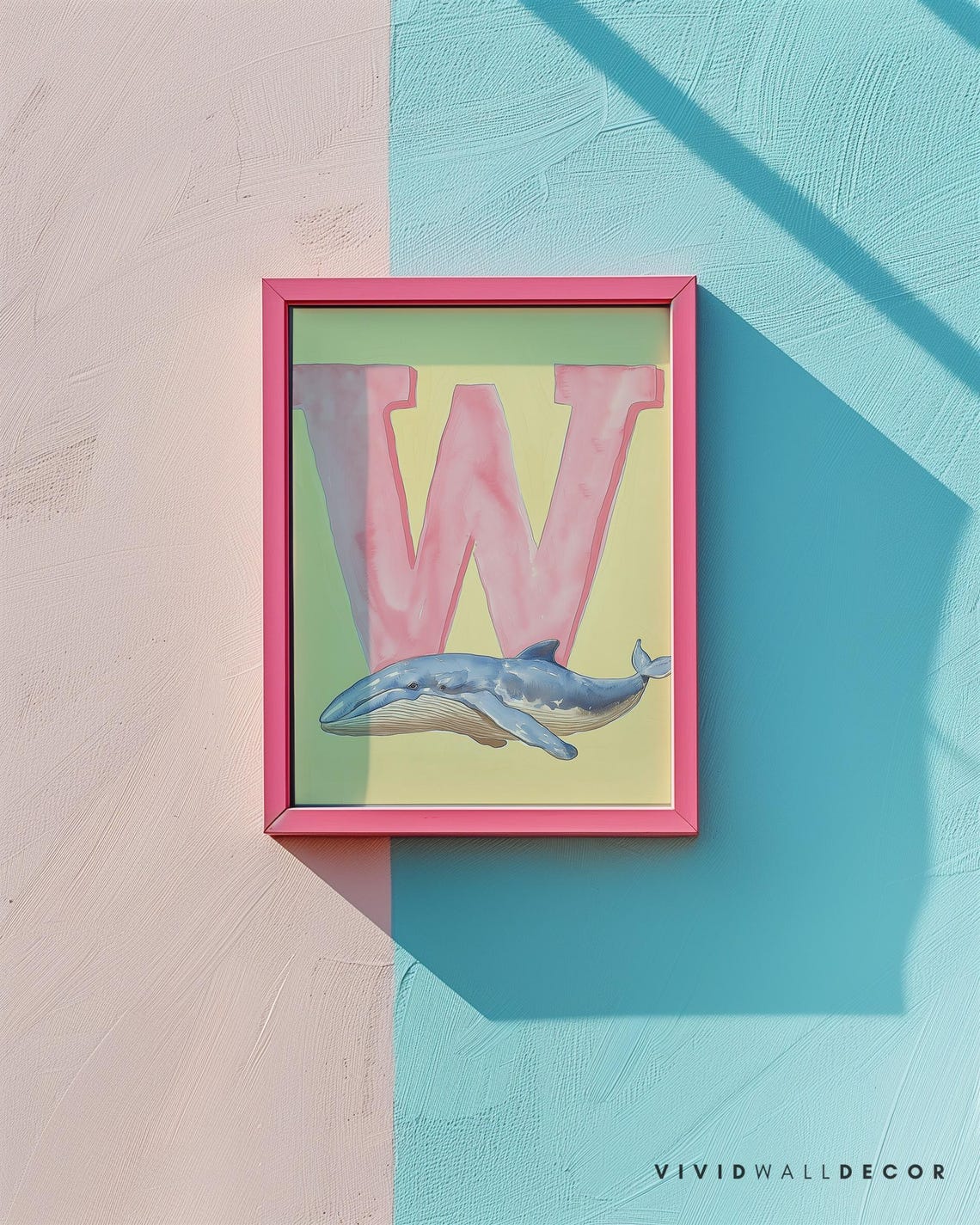 Big Pink Letter W With Blue Humpback Whale Nursery Alphabet Poster - Image 2