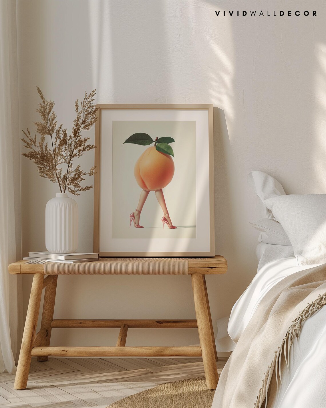 Quirky Peach Maximalist Fruit Art Print, Modern Decor - Image 3