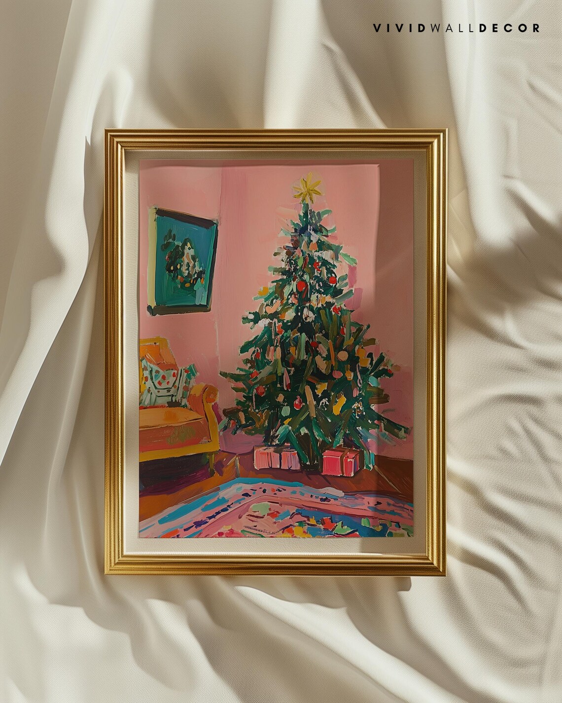 Decorated Christmas Tree in Pink Room Maximalist Holiday Poster - Image 2