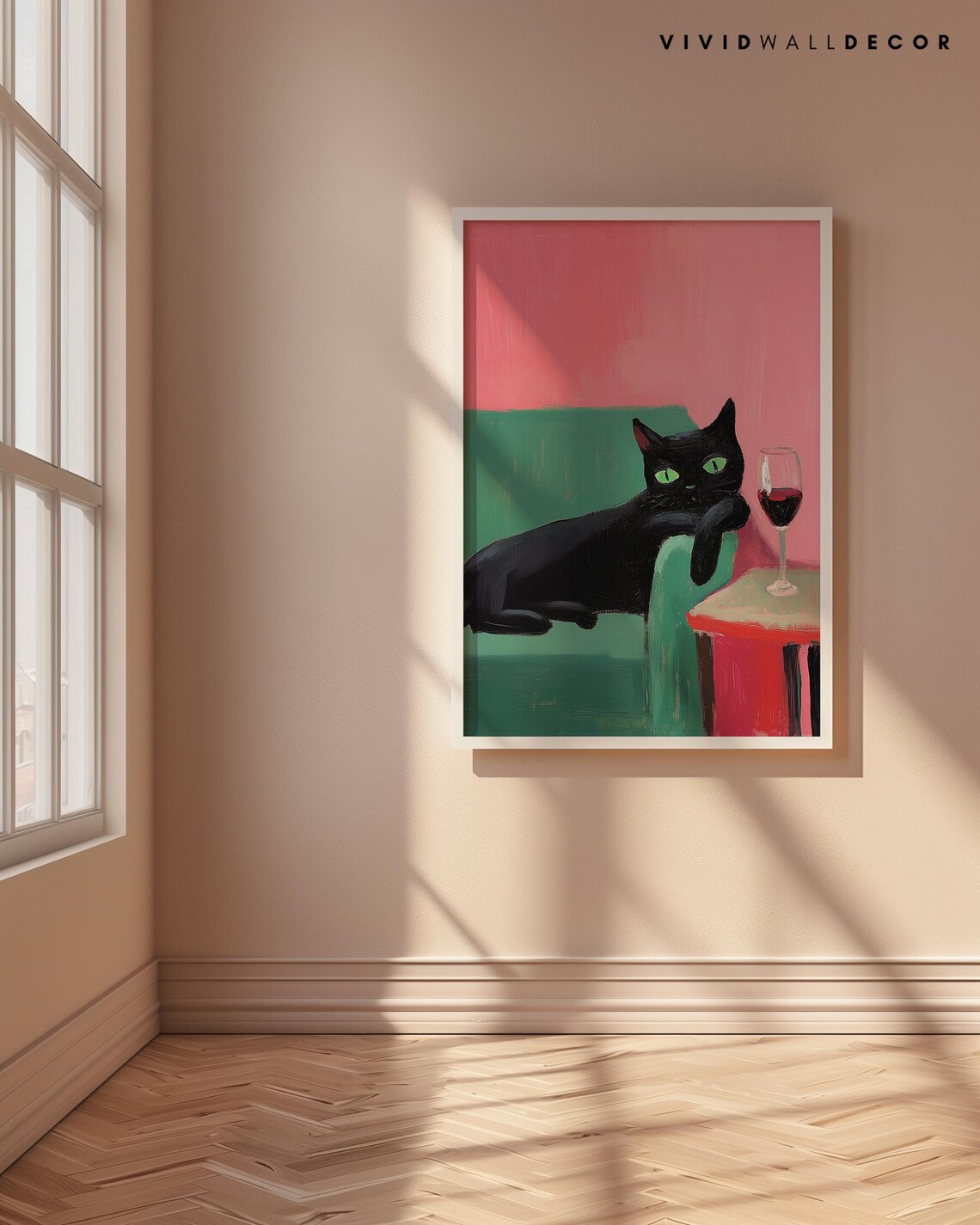 Sassy Black Cat Lounging with Wine Glass Fun Modern Art Poster - Image 4