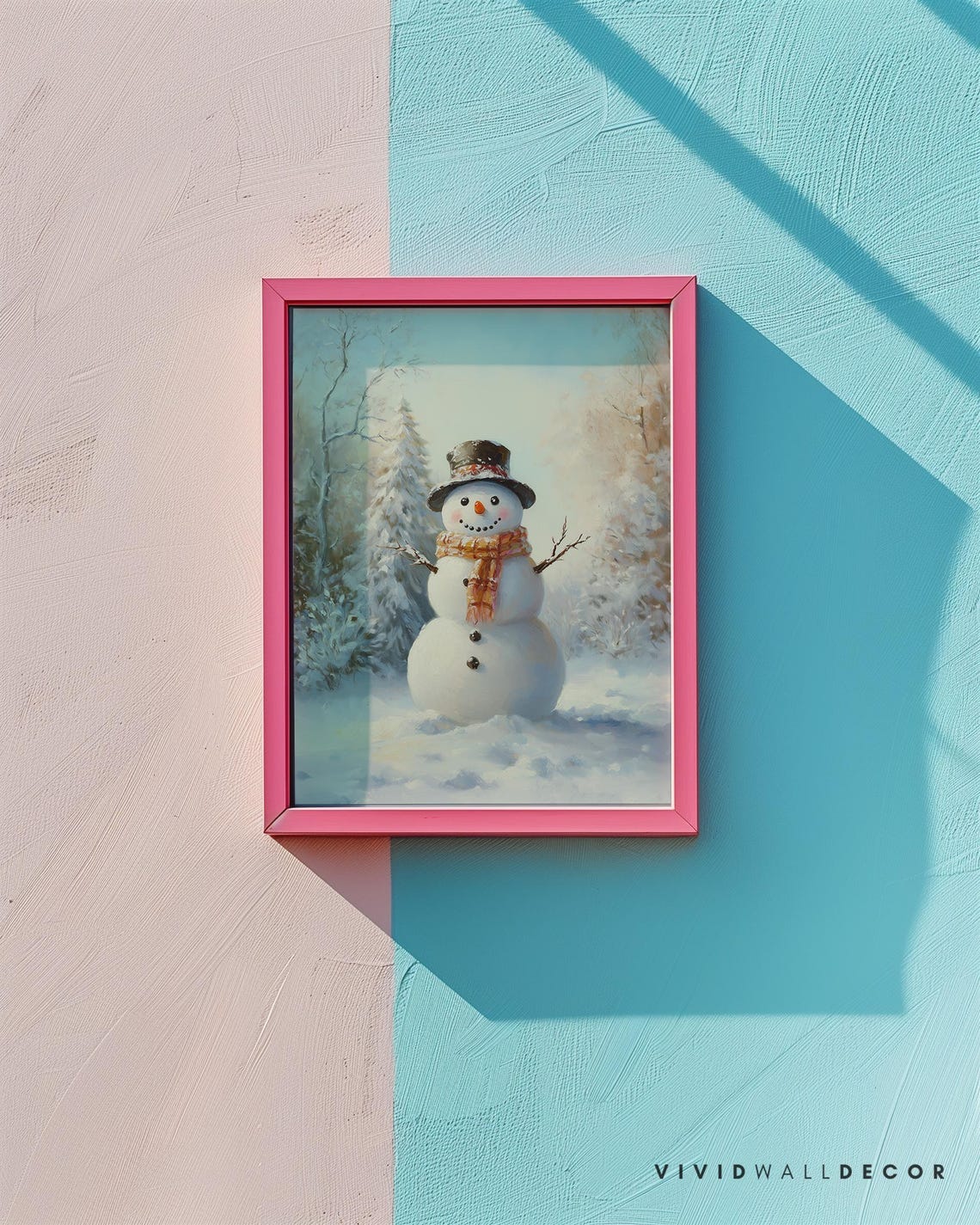 Smiling Snowman With Top Hat And Plaid Scarf In Forest Poster - Image 2