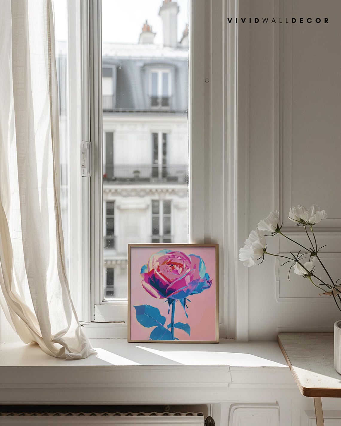 Bold Neon Pink Rose With Electric Blue Leaves Pop Art Botanical Poster - Image 4
