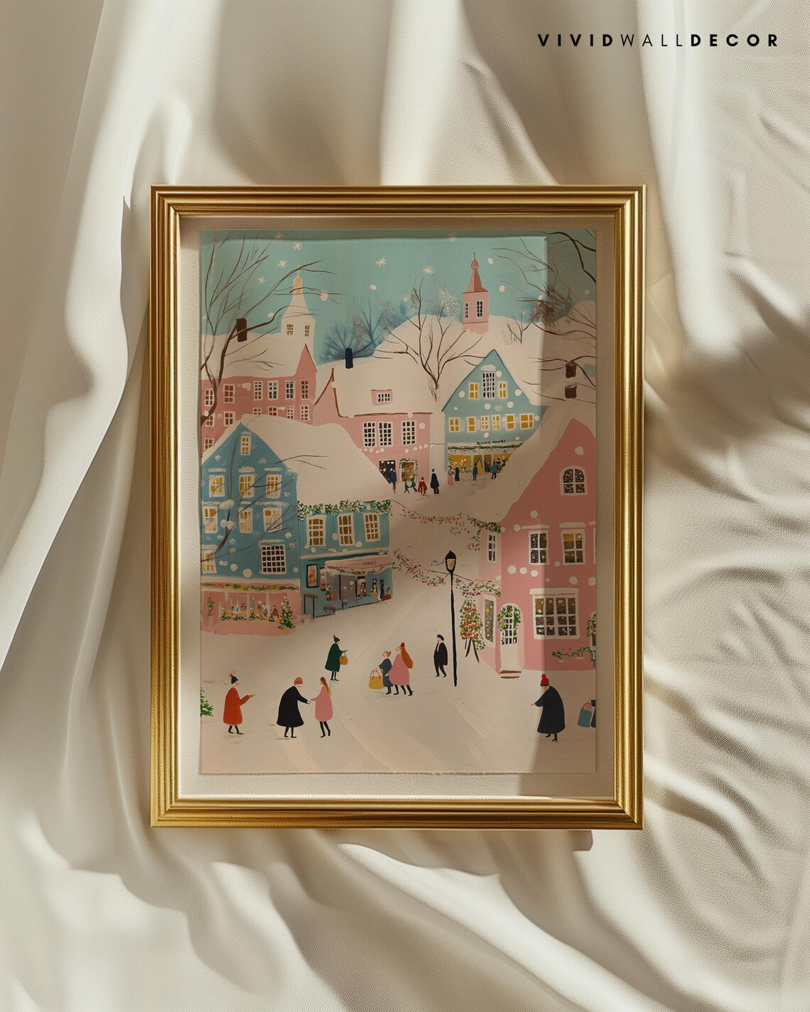 Whimsical Snowy Christmas Village With Pastel Houses Scene Poster - Image 2