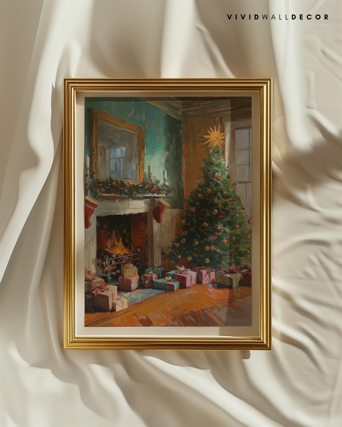 Cozy Christmas Morning Fireplace Tree And Gifts Holiday Poster - Image 2