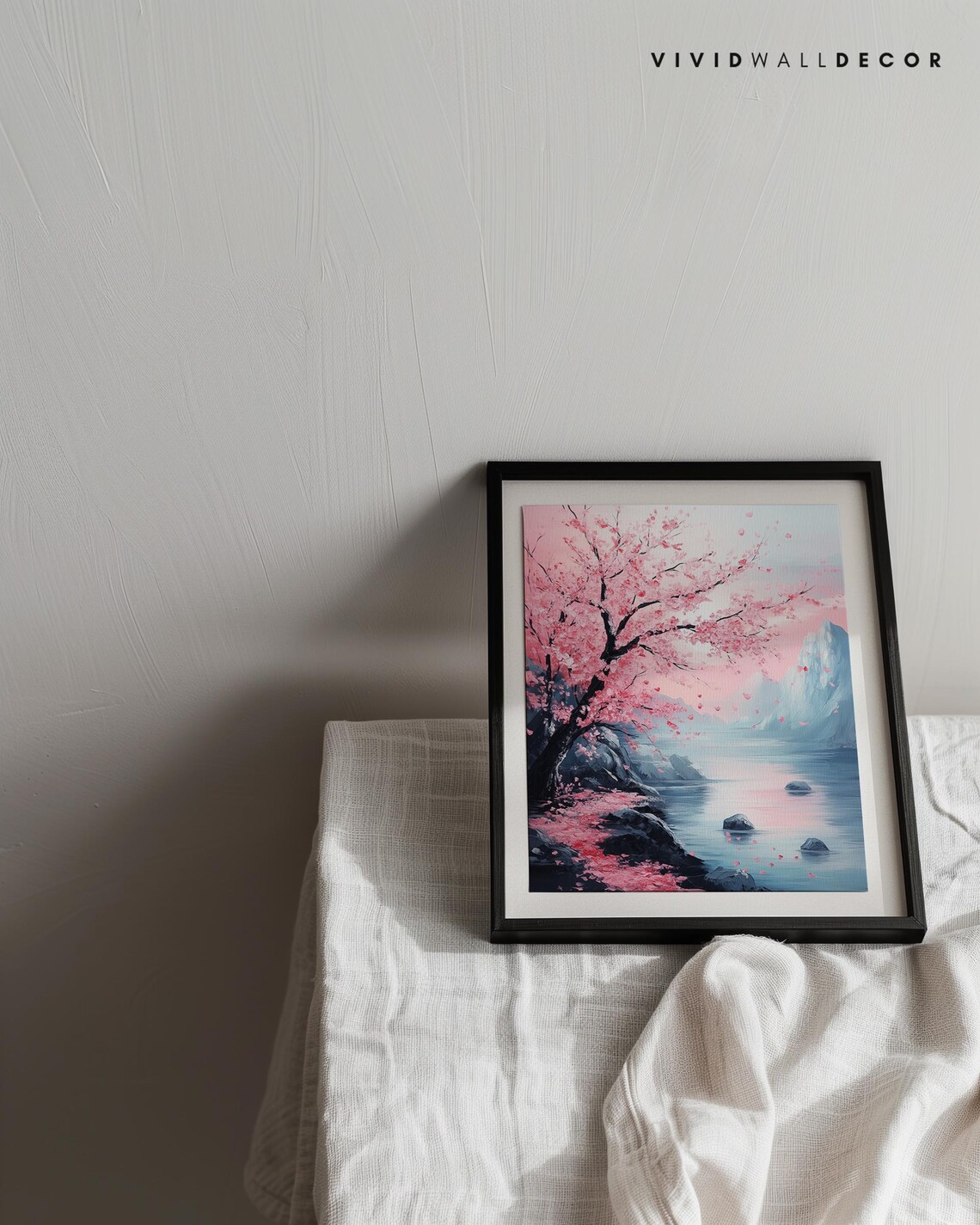 Pink Cherry Blossom Over Misty Lake Japanese Landscape Poster - Image 3