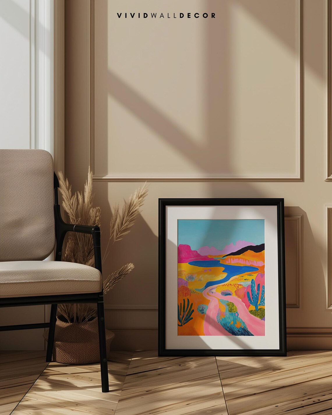 Colorful Desert Landscape with Pink River Fauvist Art Poster - Image 2