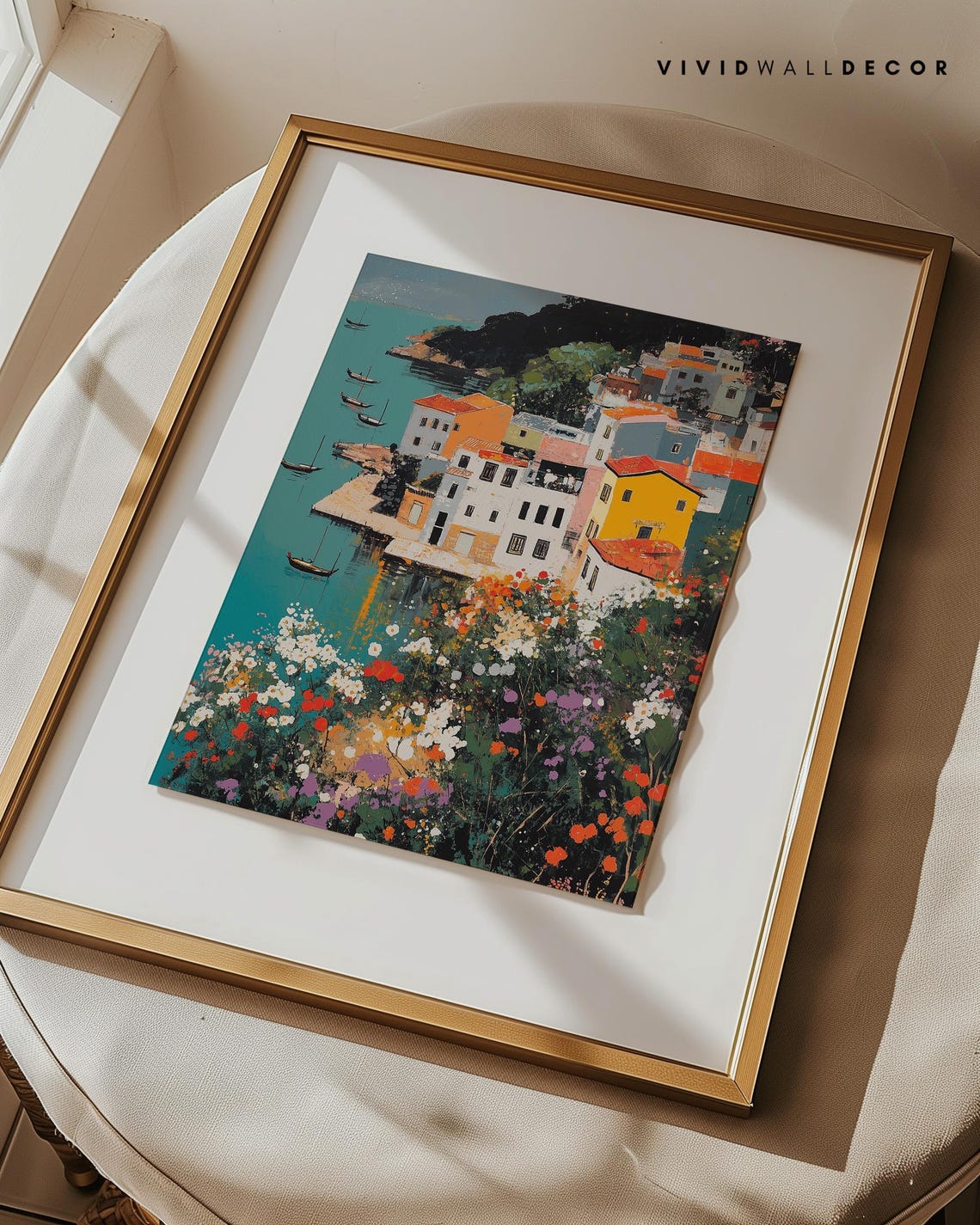 Sunlit Mediterranean Coastal Village Above a Turquoise Harbor Poster - Image 2