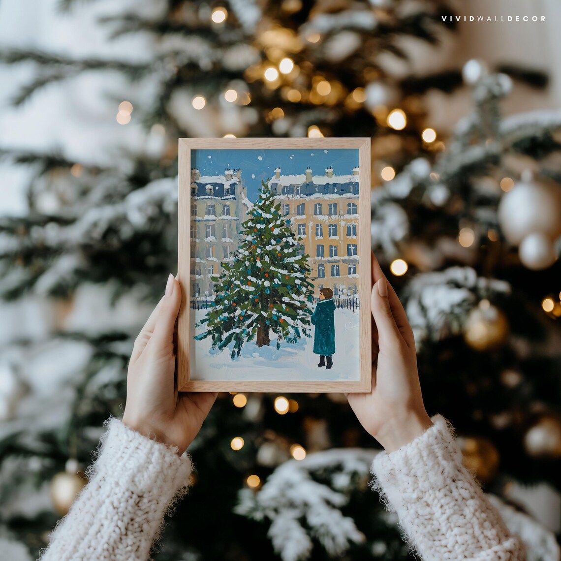 Christmas Tree In Snowy Parisian City Square Child Scene Poster - Image 2