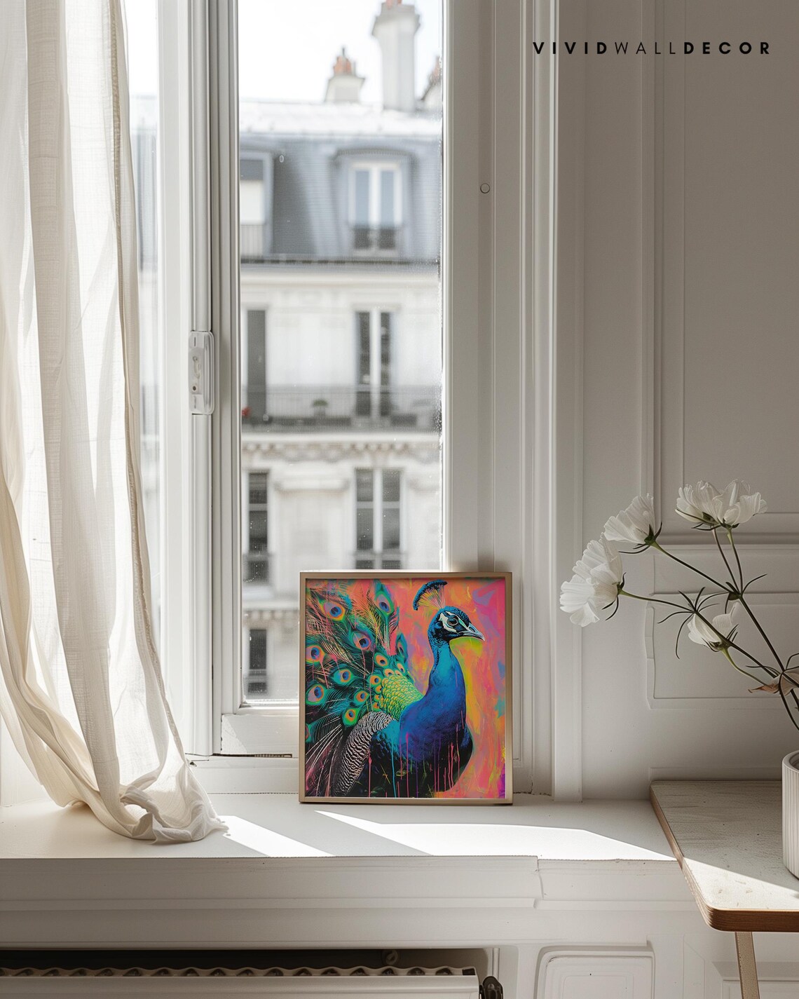 Electric Blue Peacock Neon Maximalist Colorful Bird Art Poster - Image 4
