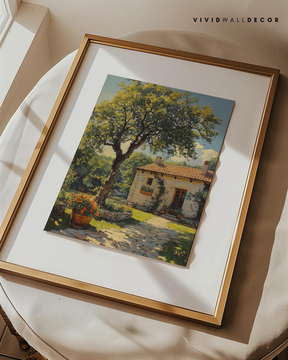 Rustic Stone Cottage with Ancient Oak Tree Summer Garden Poster - Image 2