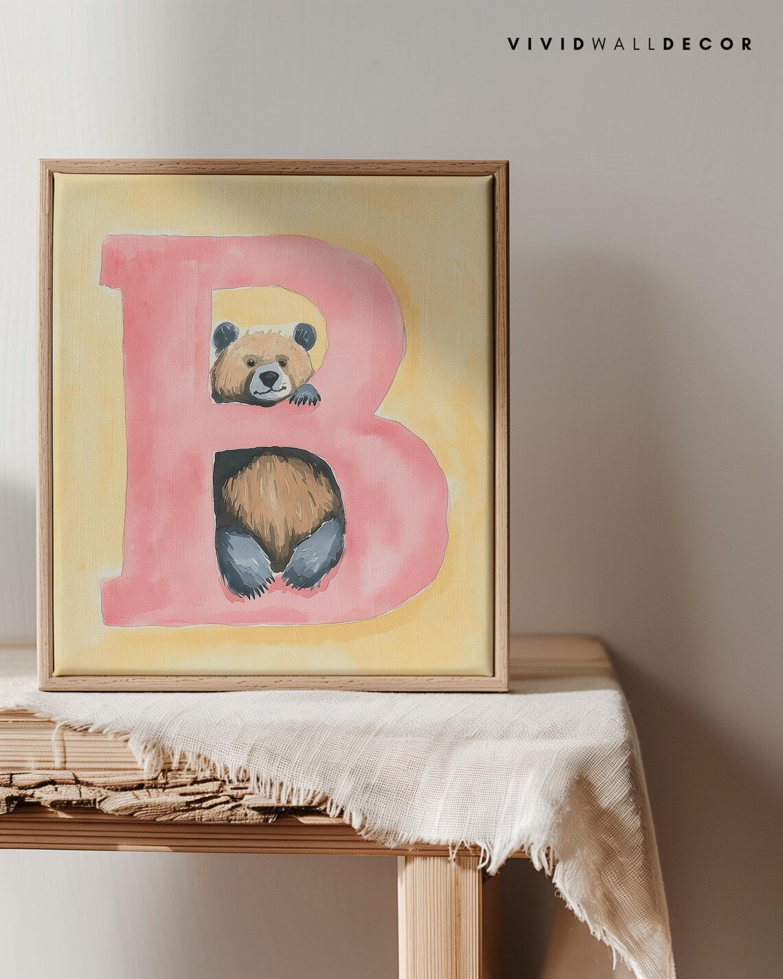 Brown Bear Letter B Pastel Nursery Art Poster for Baby Room Decor - Image 2