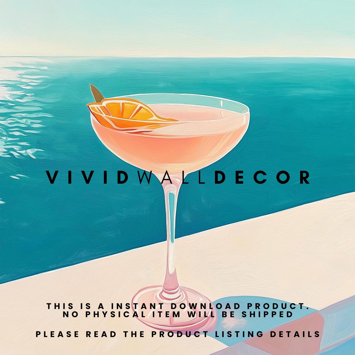 Cocktail Coupe by the Sea Turquoise Ocean View Bar Decor Poster - Image 2