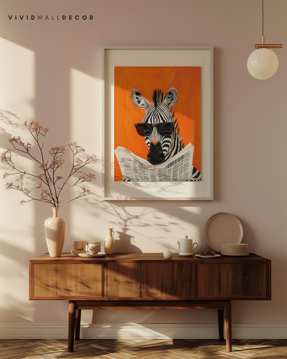 Cool Zebra in Dark Sunglasses Reading a Newspaper on Orange Poster - Image 2