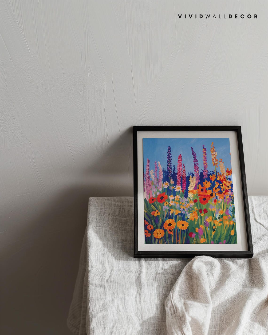 Colorful Wildflower Meadow Swaying Under a Blue Sky Art Poster - Image 2