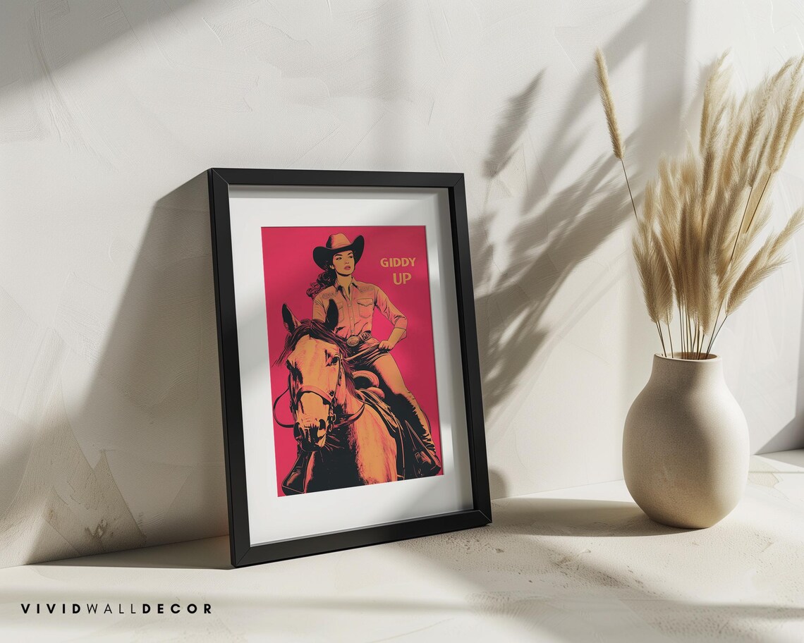 Giddy Up Vintage Cowgirl Riding Horse Western Pop Art Poster - Image 2