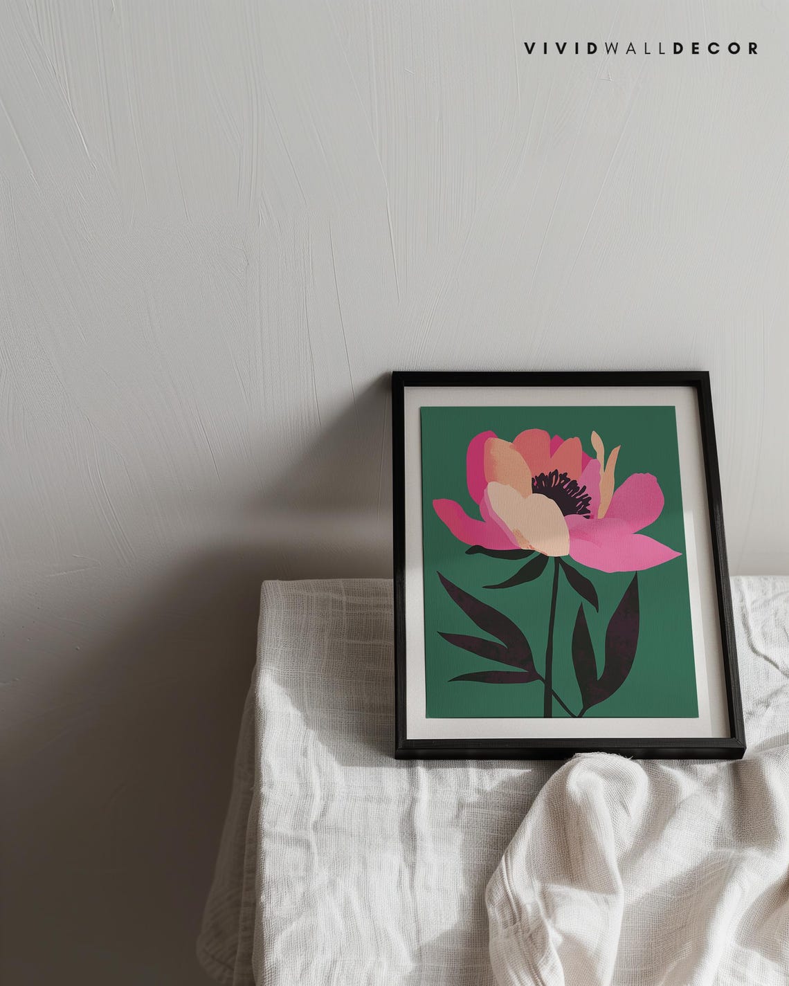 Pink Peony Bloom On Deep Emerald Green Elegant Floral Poster - Image 2