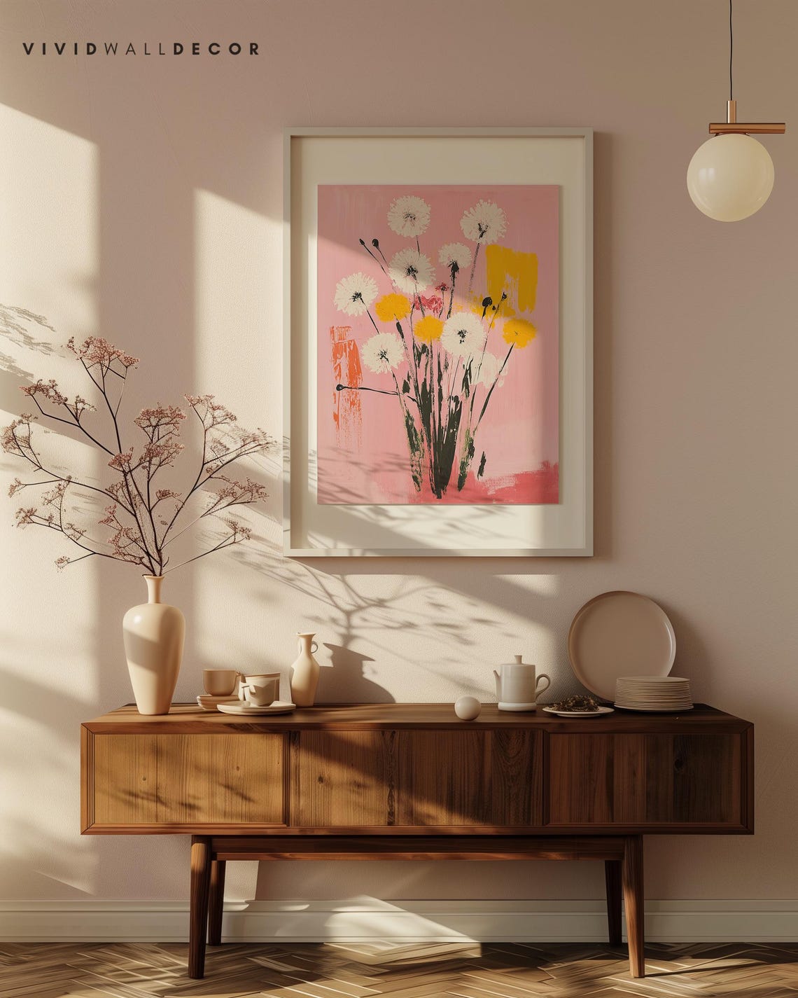 Abstract White and Yellow Flowers Pink Contemporary Art Poster - Image 4