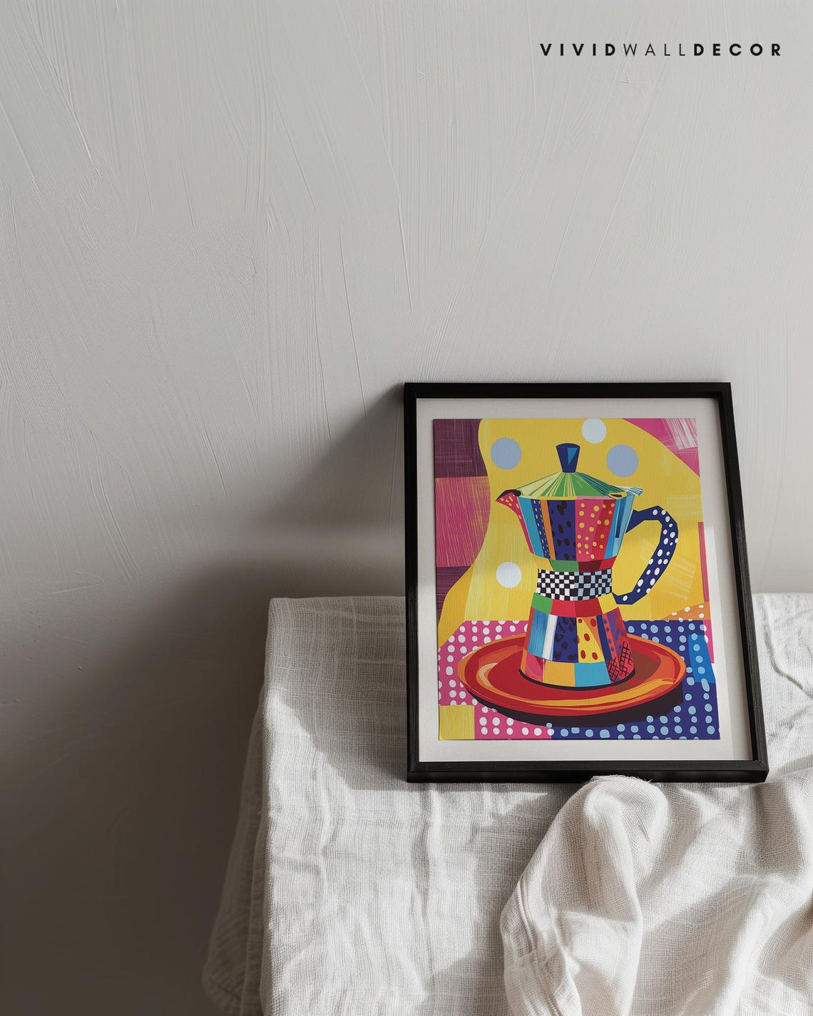 Vibrant Patchwork Moka Pot Coffee Maker Retro Kitchen Poster - Image 2