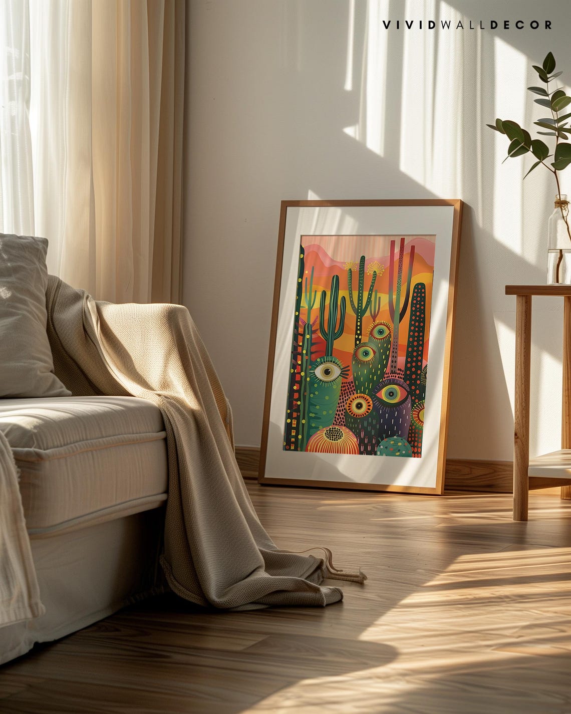 Surreal Cacti With Watching Eyes Under A Sunset Sky Desert Poster - Image 2