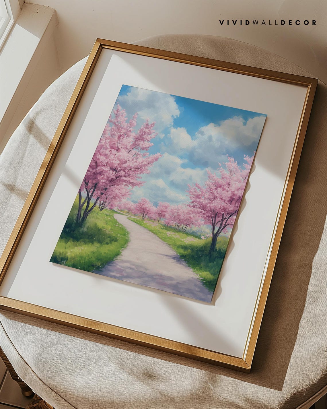 Cherry Blossom Lined Spring Pathway Serene Landscape Art Poster - Image 2