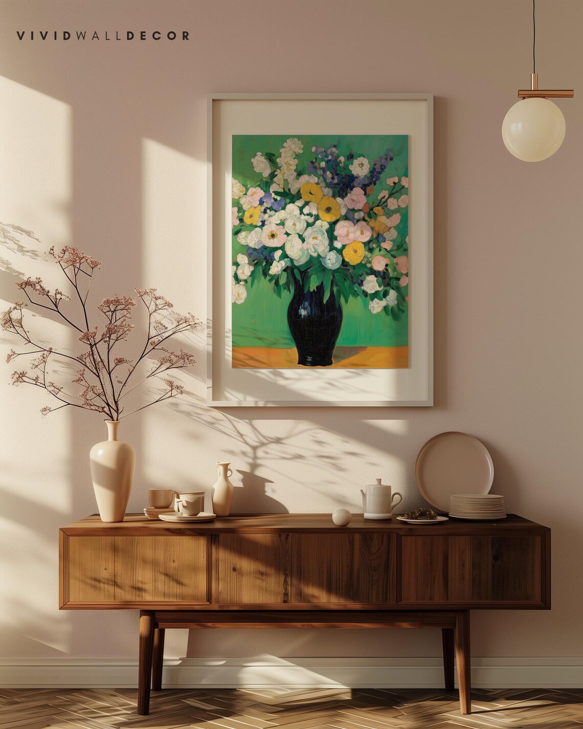 Classic Roses Bouquet Black Vase Green Vintage Floral Poster - Image 4
