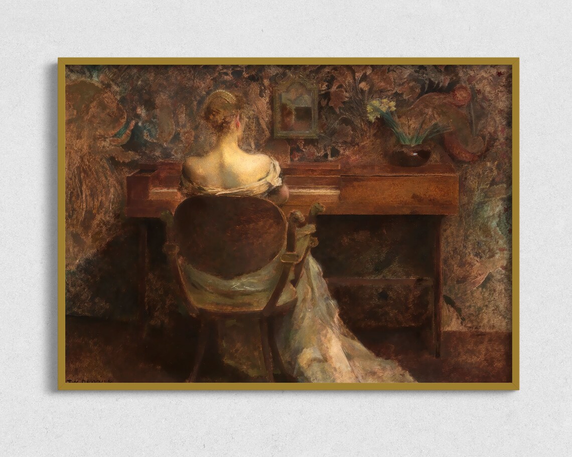 Vintage Woman at Harpsichord Oil-Painting-Style Art Print