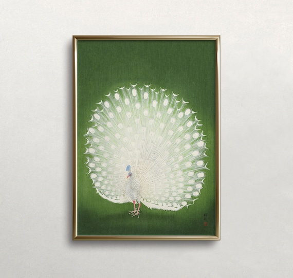 White Peacock Vintage Japanese Wall Art, Art Print