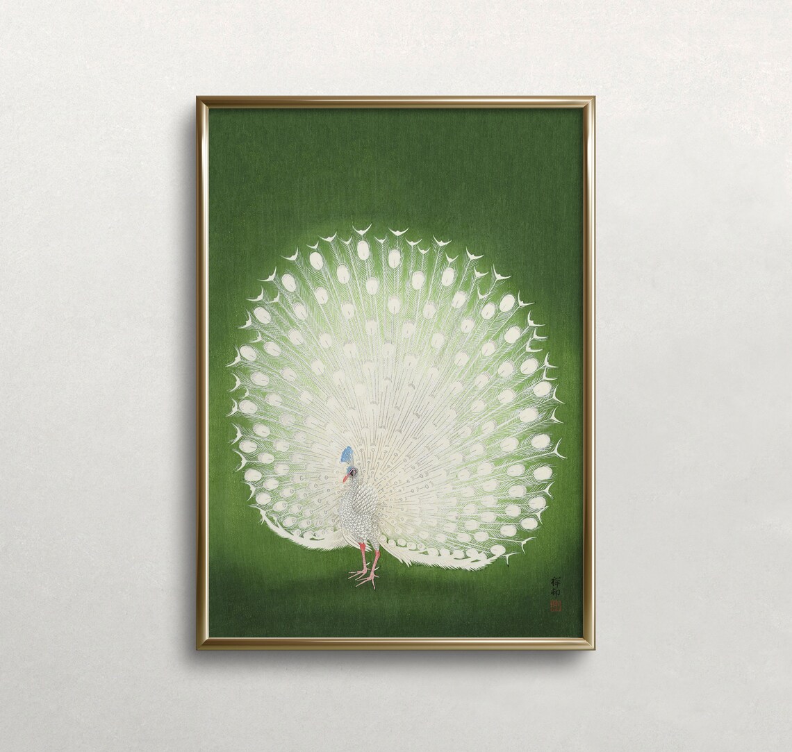 White Peacock Vintage Japanese Wall Art, Art Print