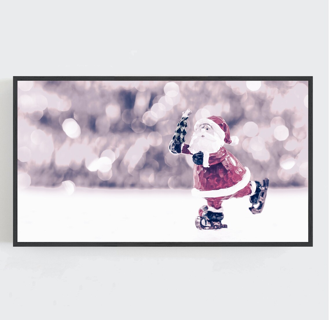 Santa Claus Ice Skating Figurine Whimsical Christmas Photo Wall Art