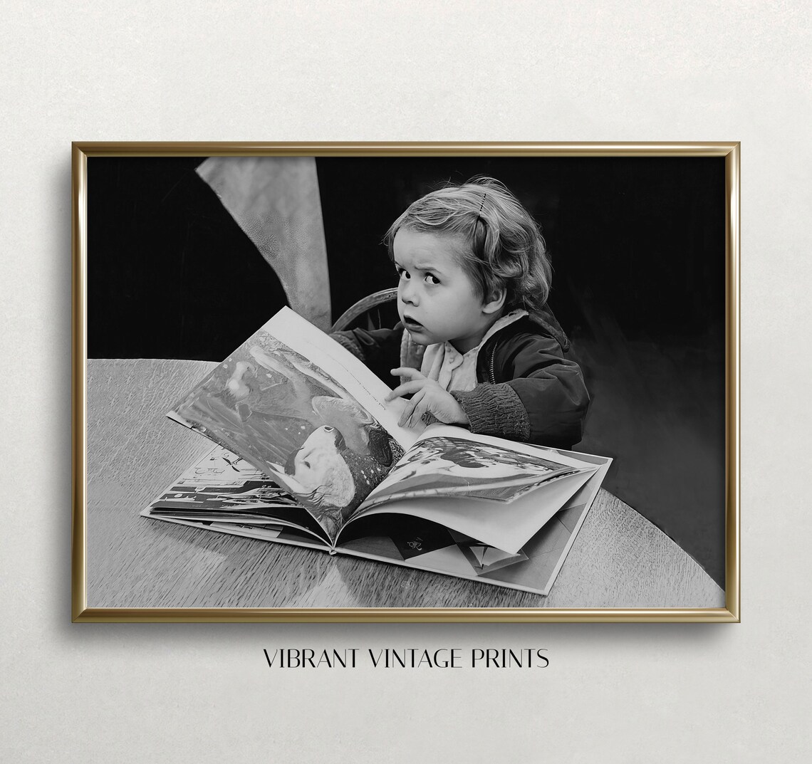 Girl Reading Book Vintage Black And White Art