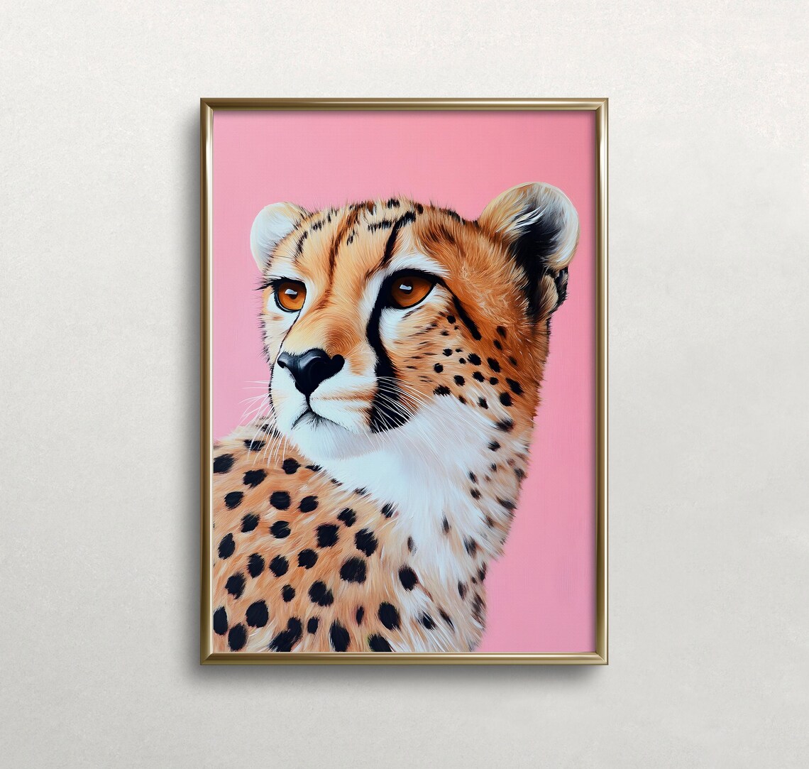 Cheetah Portrait Pink Background Colorful Big Cat Art Poster - Image 3