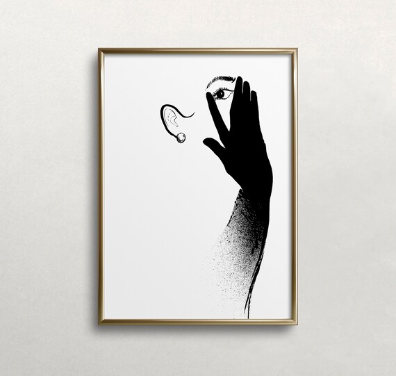 Minimalist Black Glove Woman Abstract Line Art Modern Face Poster