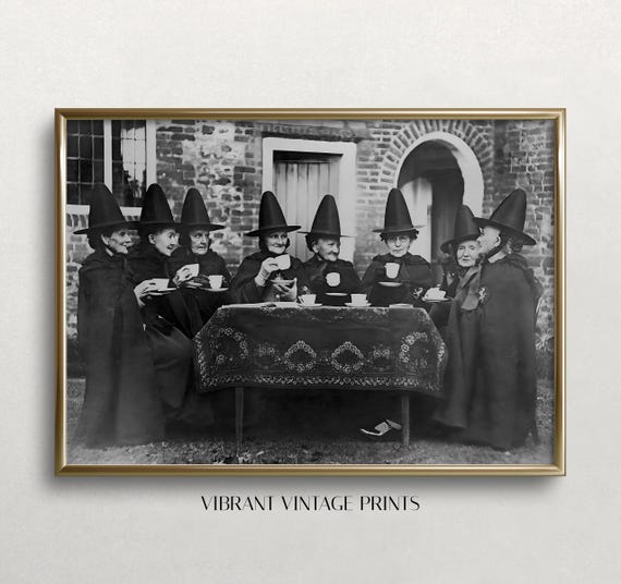 Witch Tea Party Vintage Halloween Poster Print