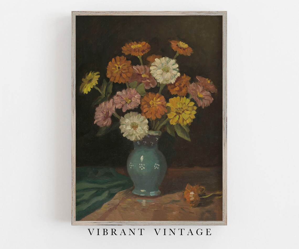 Muted Flowers Vintage Art Print, Antique Decor