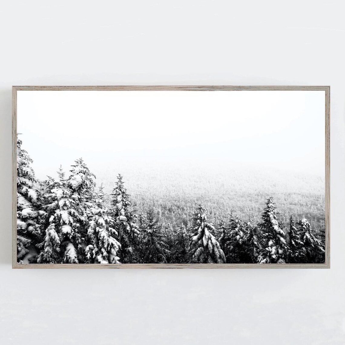Snow Covered Pine Treetops Winter Mist Minimalist Photo Poster